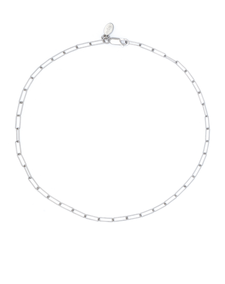 Dainty Small Paperclip Chain Made with Rhodium on 925 Sterling Silver base. 40cm, rounded links 8x3mm.