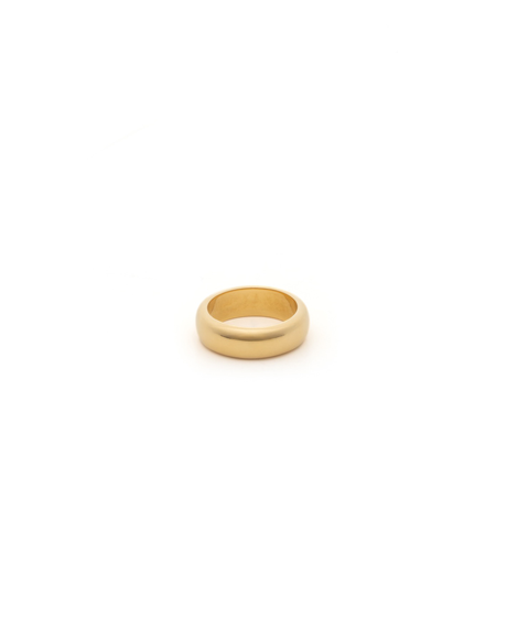 Cigar Ring Band Made with 2.5 Microns of 18K Gold Vermeil on 925 Sterling Silver  with Anti-Tarnishl. Band is 7mm wide. Comes in ring sizes 6, 7 and 8.