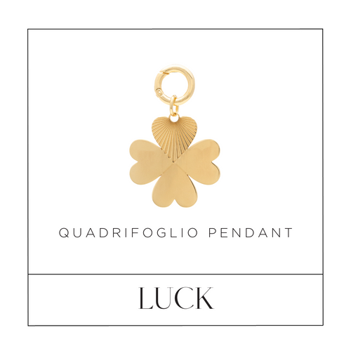 Lucky Four Leaf Clover Pendant Made with 2.5 Microns of 18K Gold Vermeil on 925 Sterling Silver with Anti Tarnish. Pendant is 20mm tall and 0.8mm thick with clasp for adding to any Necklace.