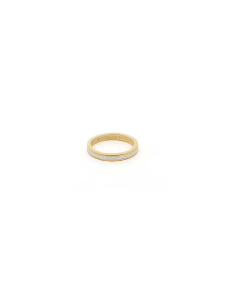 White Enamel and Gold Ring Band Made with 2.5 Microns of 18K Gold Vermeil on 925 Sterling Silver with Anti-Tarnish. Band is 2.7mm wide with glass-free coloured enamel in the middle. Comes in ring sizes 6, 7 and 8.