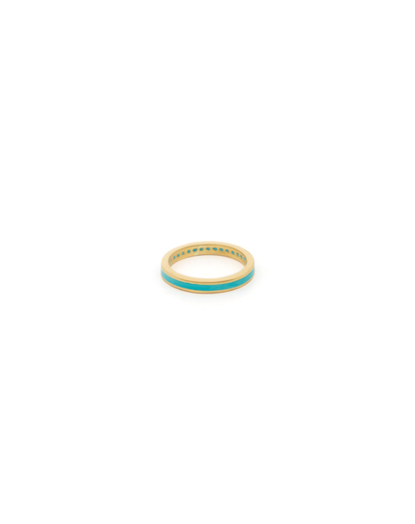 Turquoise Enamel and Gold Ring Band Made with 2.5 Microns of 18K Gold Vermeil on 925 Sterling Silver with Anti-Tarnish. Band is 2.7mm wide with glass-free coloured enamel in the middle. Comes in ring sizes 6, 7 and 8.