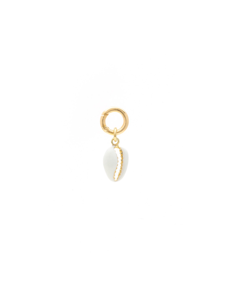 White Shell Pendant Made with 2.5 Microns of 18K Gold Vermeil on 925 Sterling Silver and Enamel. 10mm pendant with adjustable clasp to be added to any bracelet/necklace.