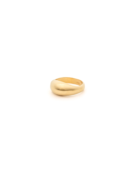 Light Weight Gold Statment Dome Ring Made with 2.5 Microns of 18K Gold Vermeil on 925 Sterling Silver with Anti-Tarnish. Ring is 10 mm wide at the largest point. Comes in ring sizes 6, 7 and 8.