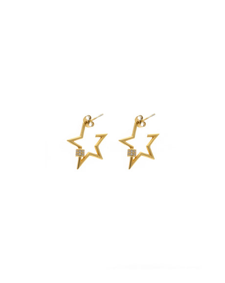 Star Shaped Earrings, 18k Gold Plated on 925 Sterling Silver with white Cubic Zirconia and Butterfly Pin