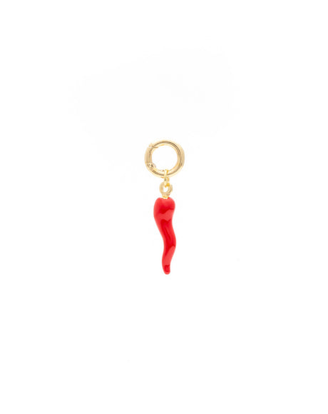 Large Red Lucky Horn Pendant Made with 2.5 Microns of 18K Gold Vermeil on 925 Sterling Silver and Enamel. 23mm pendant with adjustable clasp to be added to any bracelet/necklace.