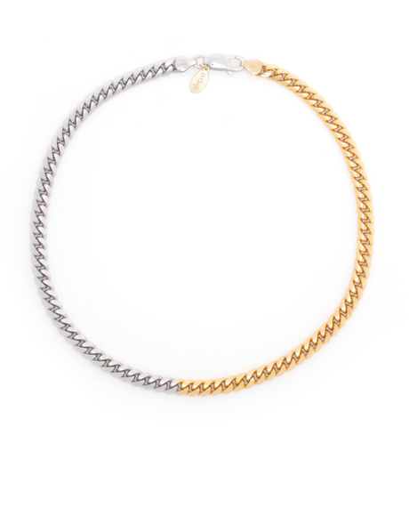 Two-tone Cuban Style Chain Made with 2.5 Microns of 18K Gold Vermeil on 925 Sterling Silver with Anti-Tarnish and Rhodium on Sterling Silver. 40cm length, 6mm width with lobster clasp.