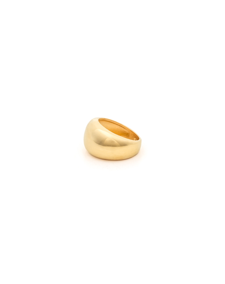 Light Weight Large Gold Statement Dome Ring Made with 2.5 Microns of 18K Gold Vermeil on 925 Sterling Silver with Anti-Tarnish. Ring is 14.3 mm wide at the largest point. Comes in ring sizes 6, 7 and 8.