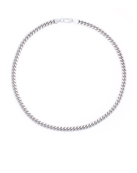 Cuban Style Chain Rhodium Plated on 925 Sterling Silver. 45cm length, 6mm width, with lobster clasp.