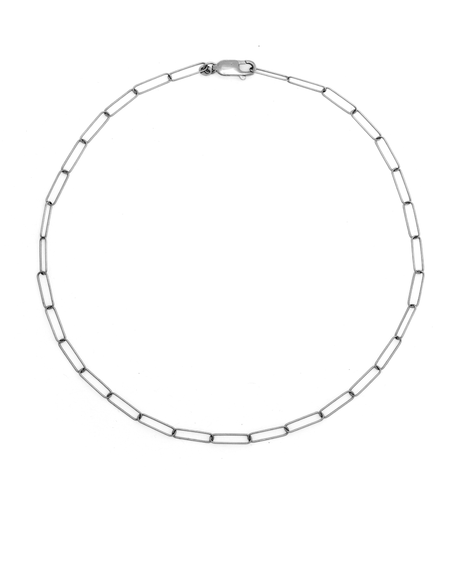Delicate Paperclip Chain Made with Rhodium on 925 Sterling Silver with Anti-Tarnish. 45cm, rounded links 16x8mm.